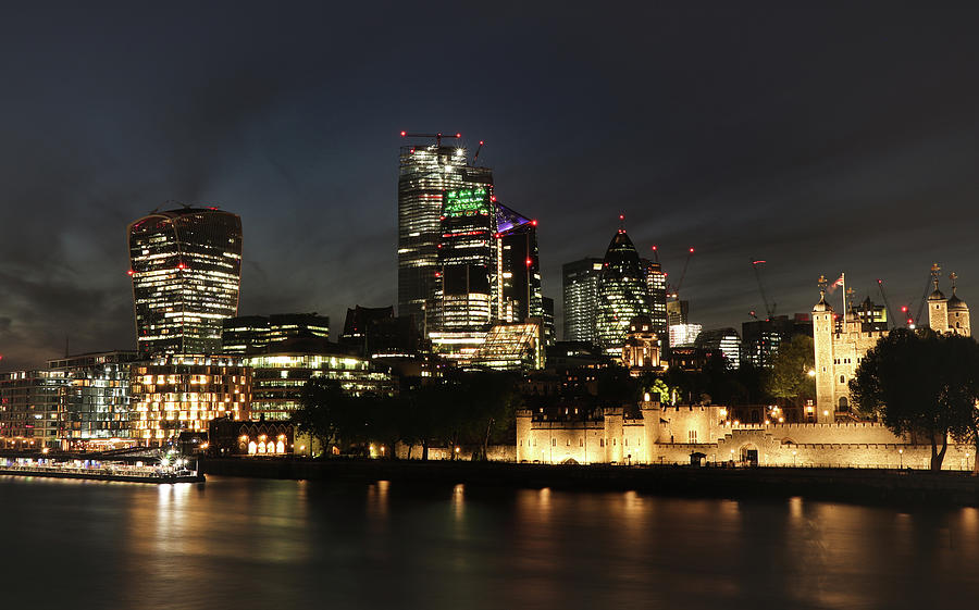 Night London - street of skyscrapers Photograph by Vaclav Sonnek