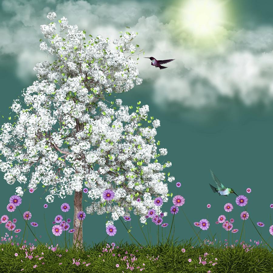Wonderful Springtime with Hummingbirds Digital Art by David Dehner