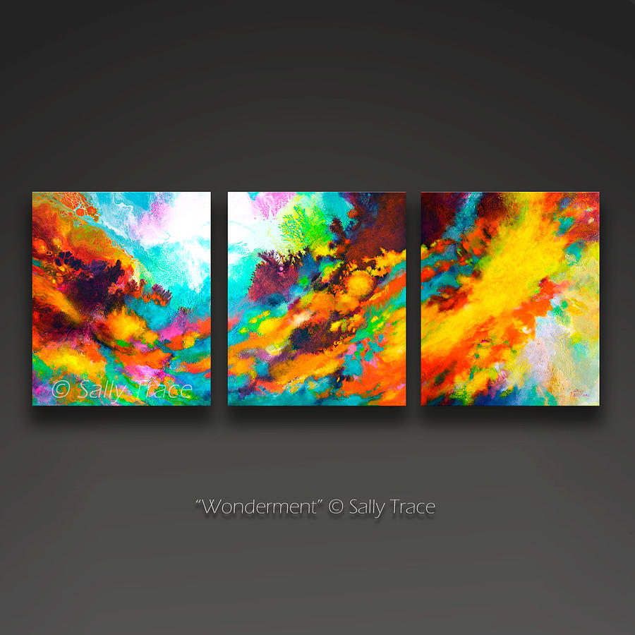 Wonderment, triptych painting Painting by Sally Trace