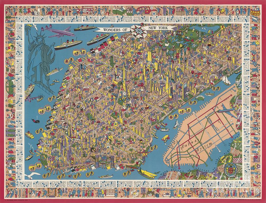 Nils Hansell - Wonders of New York - 1953 Digital Art by Vintage Map