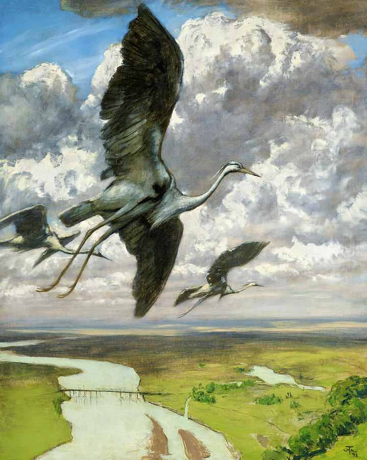 Stork Painting - Wondrous Birds by Hans Thoma 1892 by Hans thoma