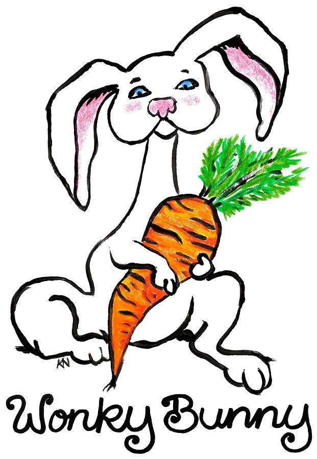 Wonky Bunny Carrot Hugger Drawing by Katherine Nutt