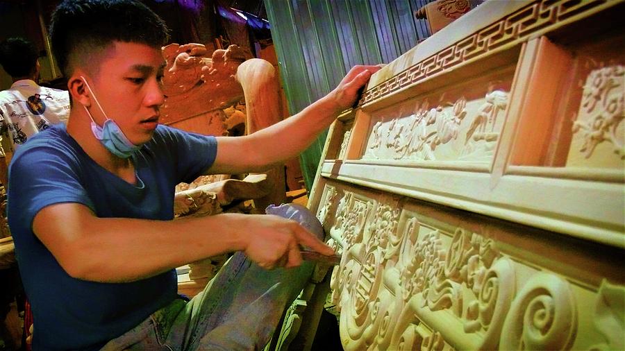Wood carving handicraft, Vietnam Photograph by Robert Bociaga
