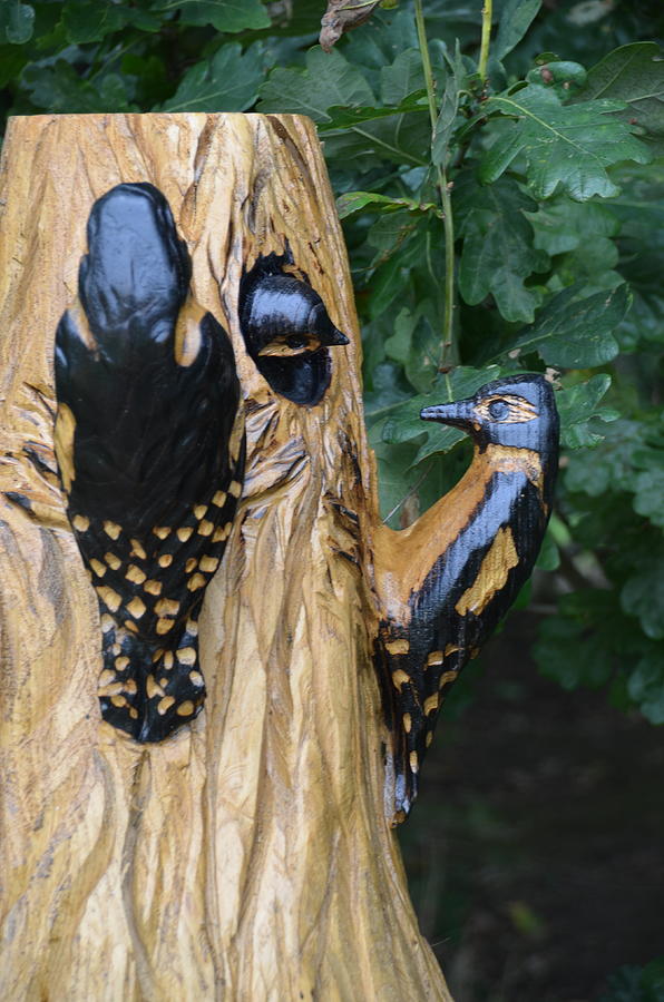 Wood carving of 3 Woodpeckers Photograph by Keith Jones - Fine Art America