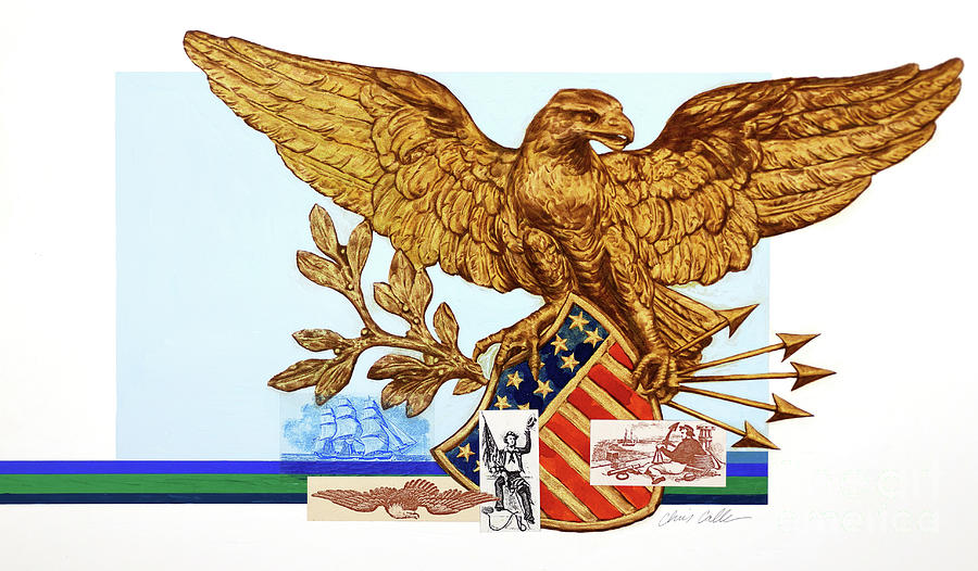 Wood Carving Of The American Eagle National Emblem Painting by Chris Calle