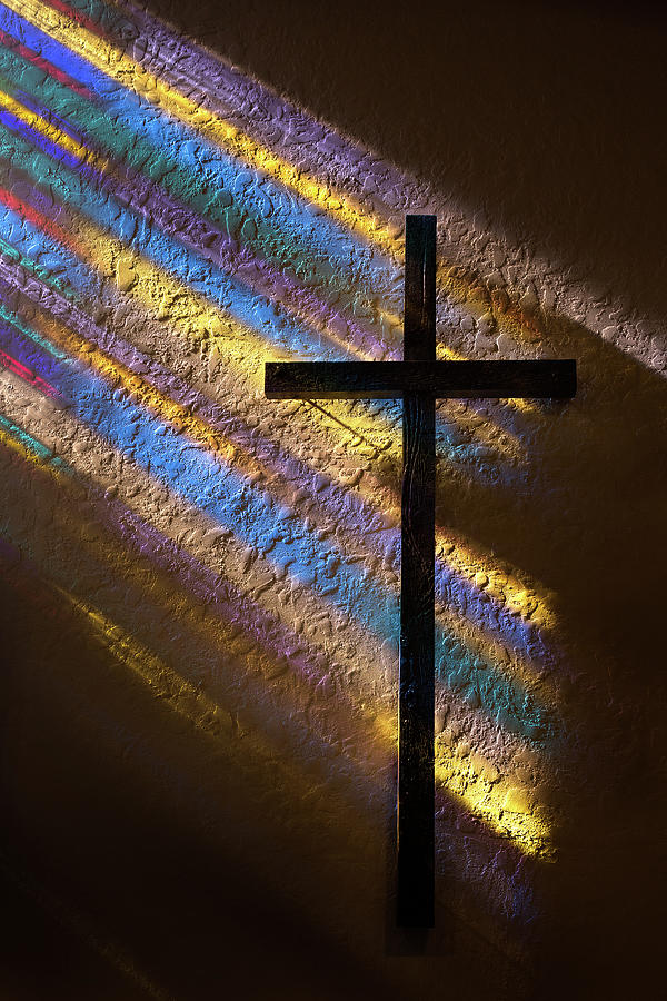 Wood Cross with Colorful Rays of Light Photograph by Karen Lee Ensley
