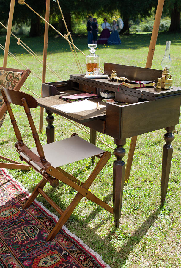 Wood desk with brass lantern Photograph by David L Moore