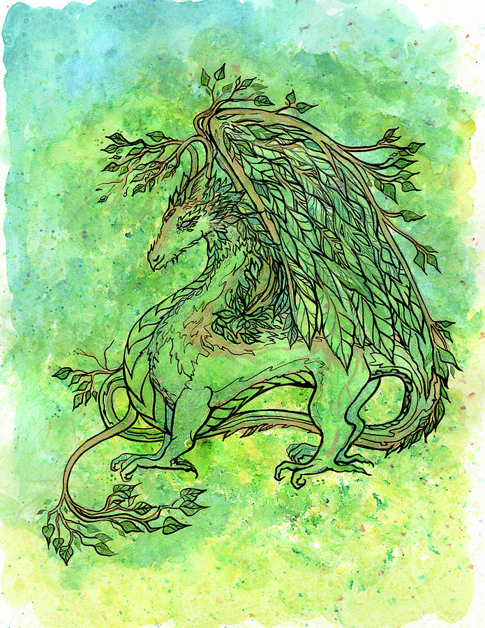 Wood Dragon 2024 - hand painted Painting by Katherine Nutt