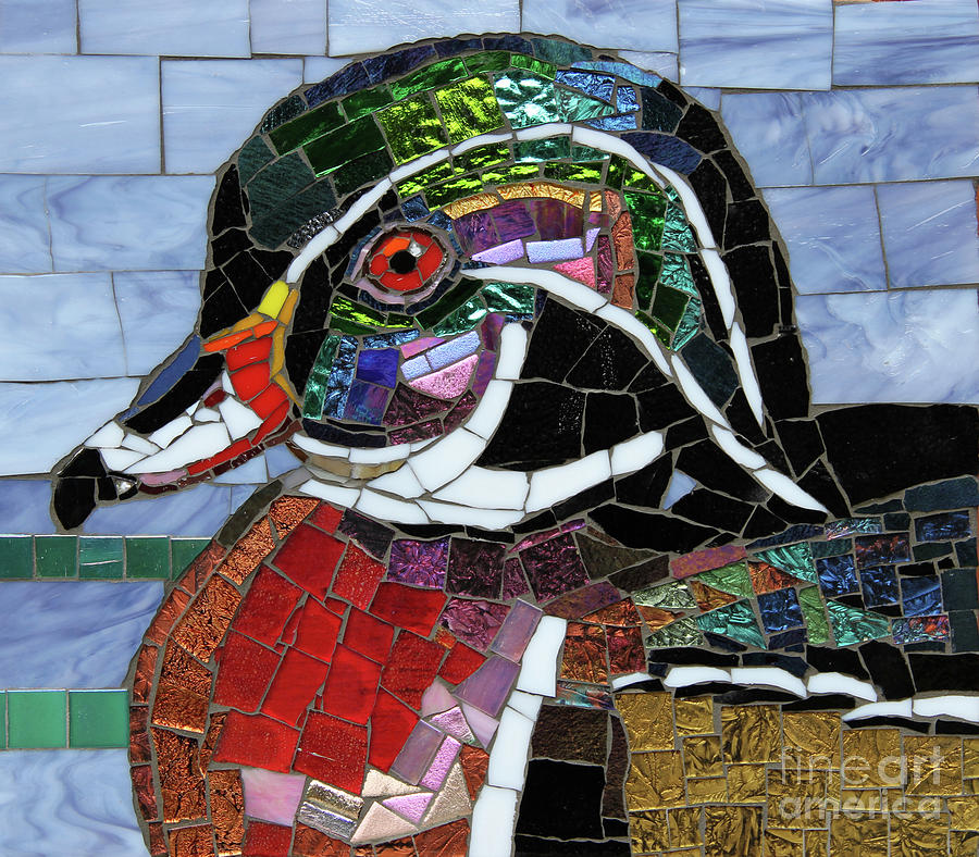 Duck Sculpture - Wood Duck Glass Mosaic by Cynthie Fisher