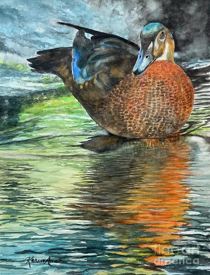 Wood Duck Reflections Painting by Karen Ann