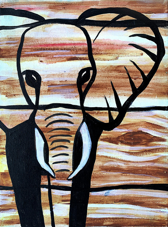 Wood Grain Elephant Painting by Michele Fritz