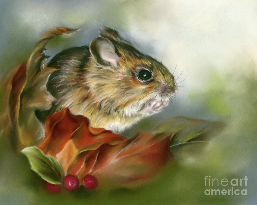 Wood Mouse with Autumn Leaves Painting by MM Anderson