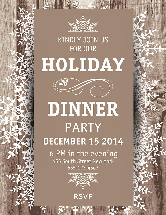 Wood Snowflake Christmas Dinner Invitation Template Drawing by Diane Labombarbe
