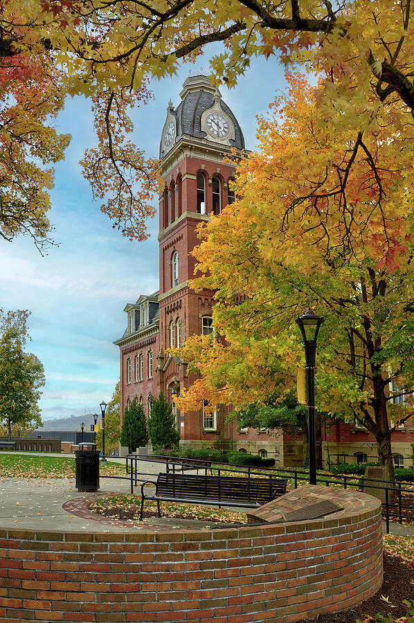 Woodburn Hall surrounded by Fall leaves from the side by Dan Friend