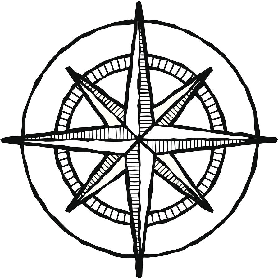 Woodcut compass rose Drawing by Professorphotoshop