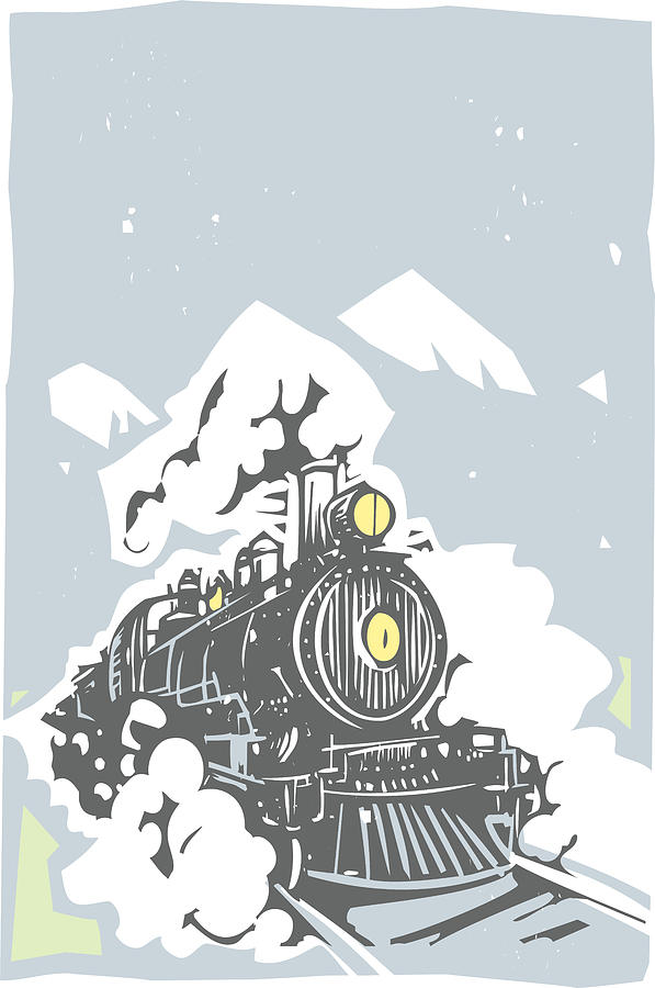 Woodcut Locomotive Color Drawing by Jeffrey Thompson