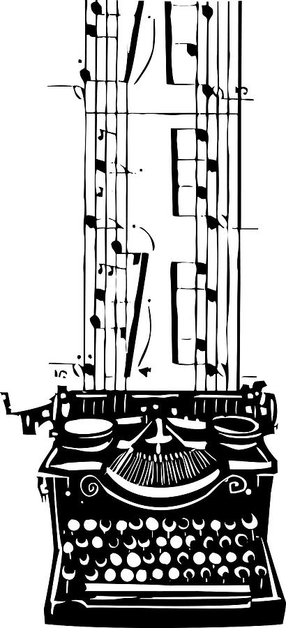 Woodcut music Typewriter Drawing by Jeffrey Thompson