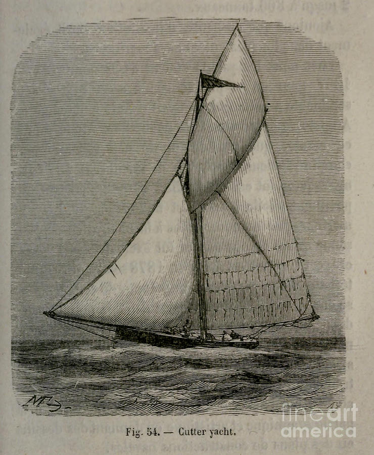 Woodcut print cutter yacht o1 Photograph by Historic illustrations