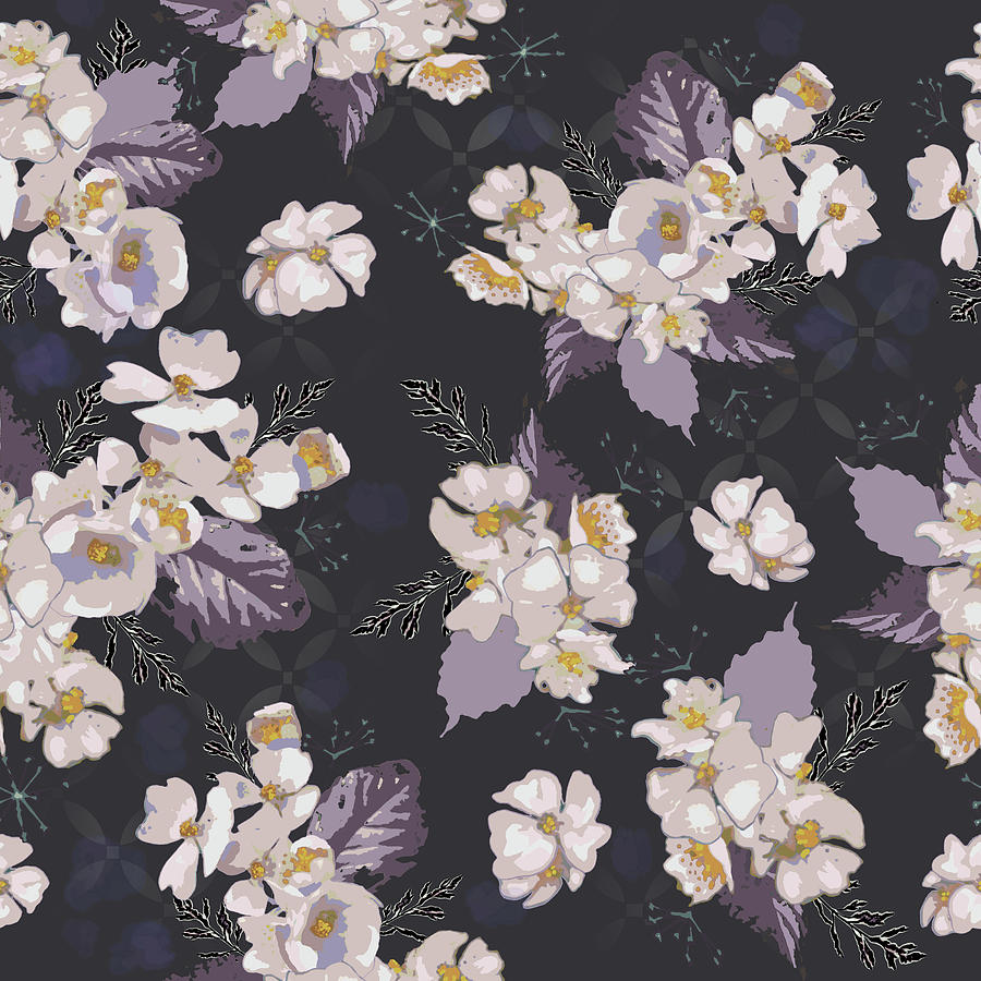 Woodcut Wild Roses Plum Pattern Digital Art by Sand And Chi