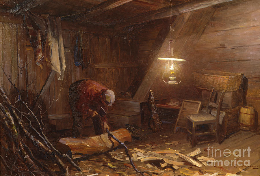 Woodcutter Painting by O Vaering by Even Ulving