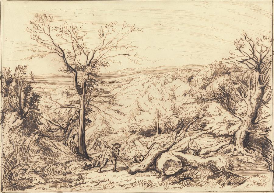 Woodcutters in a Forest art Drawing by John Linnell English - Fine Art ...