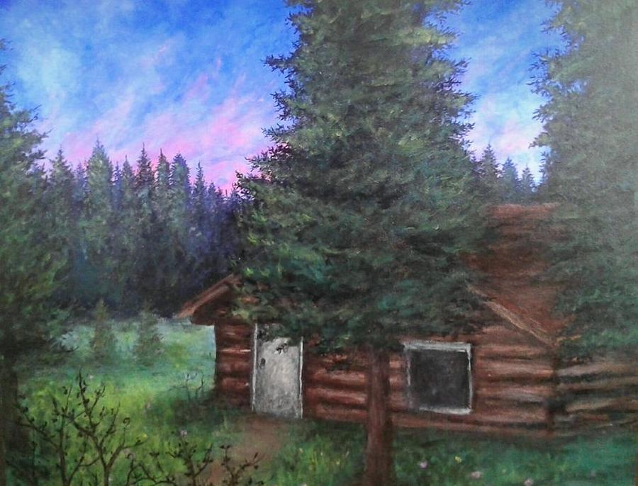 Wood Cabin Painting by Jen Shearer