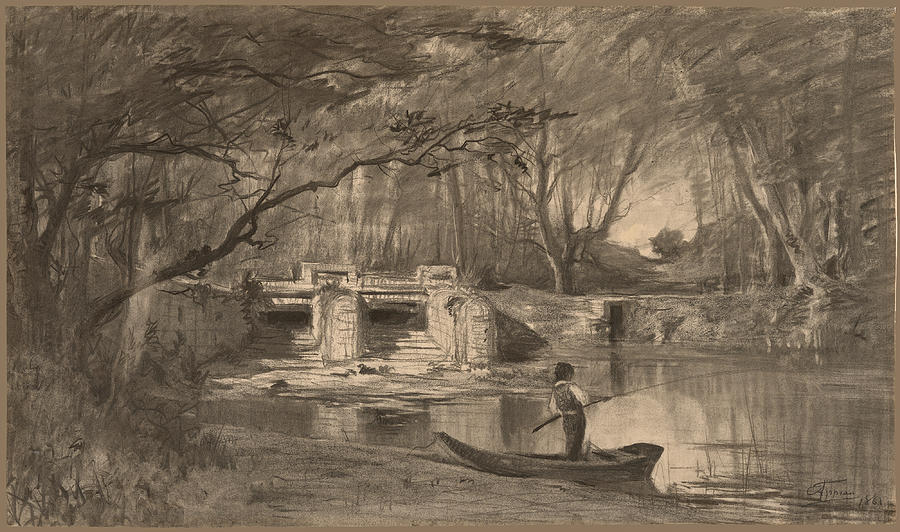 Wooded Pond by the Ancient Sluice of Levaux near Vienne Drawing by Adolphe Appian