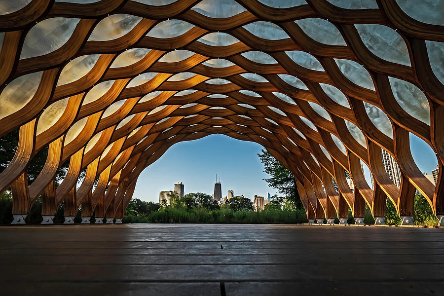 Wooden archway and Chicago Skyline Photograph by Sven Brogren