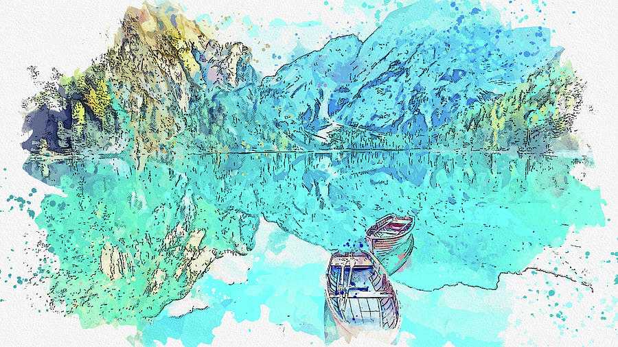 Wooden Boat Mirror Lake, Watercolor, By Ahmet Asar Painting