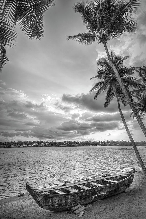 Wooden Boat on the Beach Black and White Photograph by Debra and Dave Vanderlaan