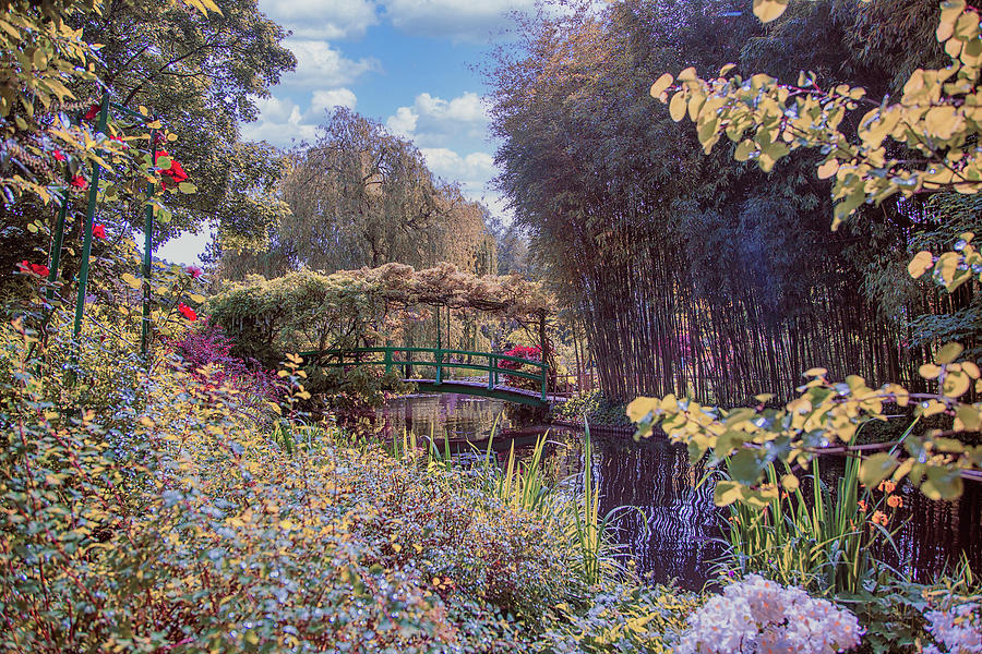 Wooden Bridge over Claude Monets water garden Photograph by John Rivera