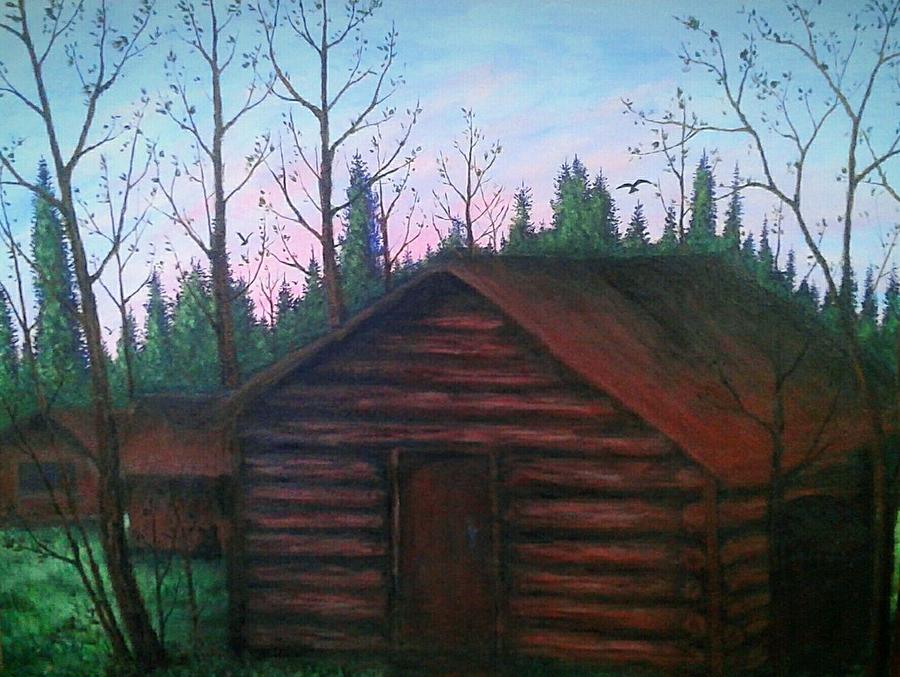 Wooden Cabin Painting by Jen Shearer