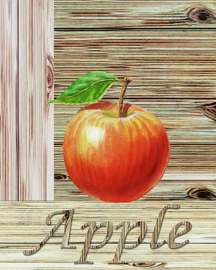 Wooden Crate With Apple Farmers Market Watercolor Painting by Irina Sztukowski