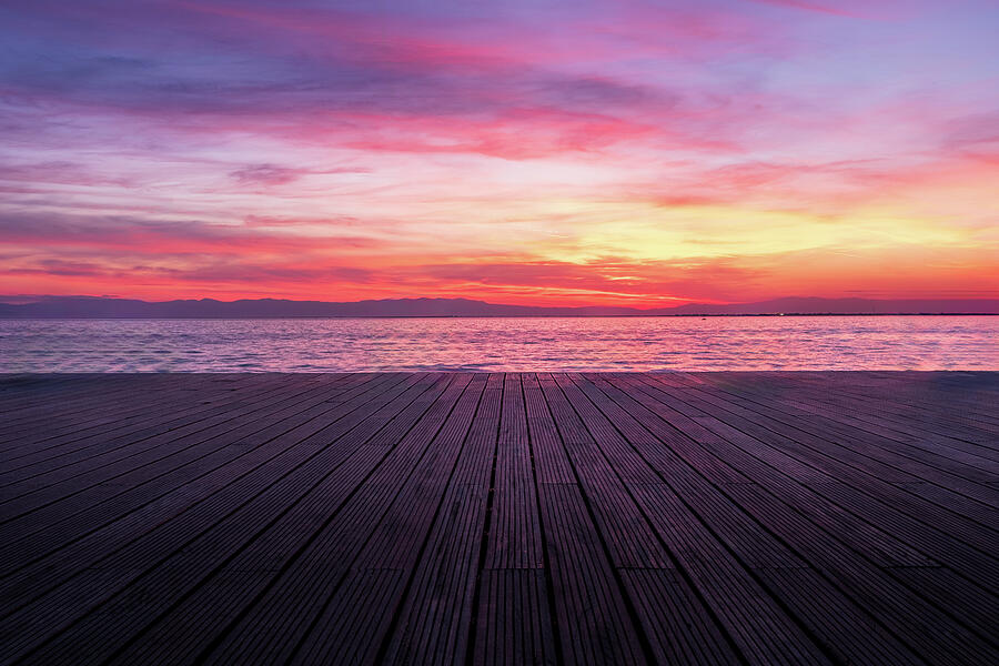 Wooden Deck of Thessaloniki at Sunset Photograph by Alexios Ntounas