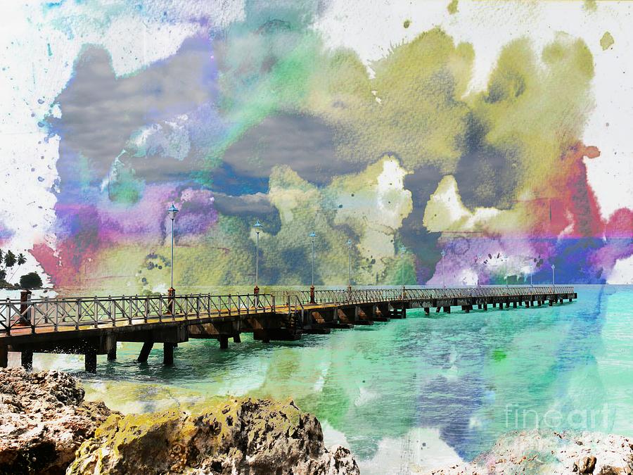 Wooden dock, Speightstown, Barbados Digital Art by On da Raks