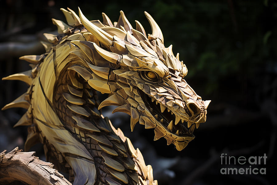 Wooden dragon sculpture Photograph by Delphimages Photo Creations