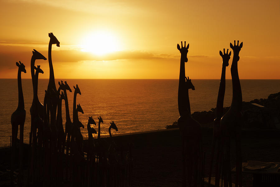 Wooden Giraffe Sunset Silhouette Photograph