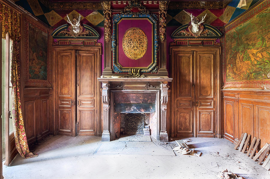 Wooden Room with Fireplace Photograph by Roman Robroek
