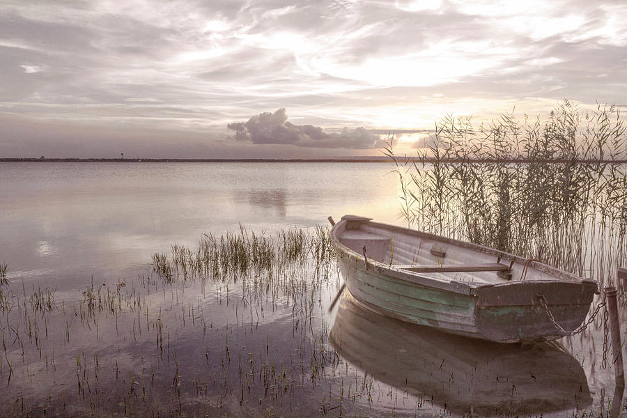 Wooden Rowboat at Soft Sunset Photograph by Debra and Dave Vanderlaan