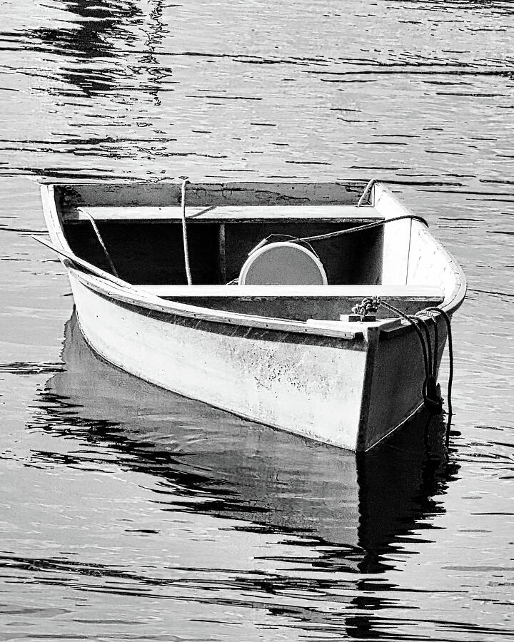 Black And White Photograph - Wooden Rowboat in Black and White by Scott Loring Davis