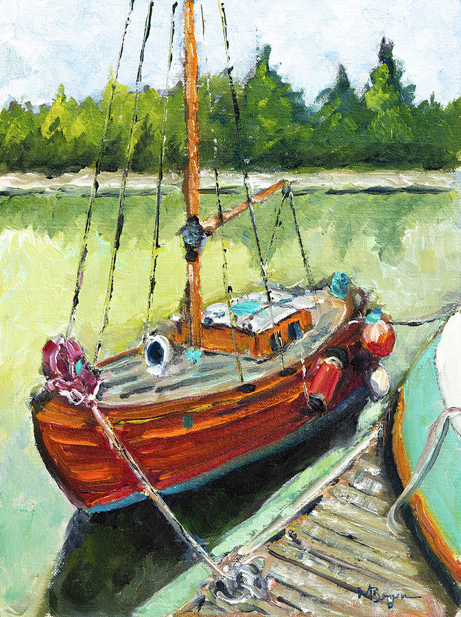 Wooden Sailboat at Toledo 2 Painting by Mike Bergen