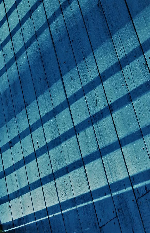 Wooden Shadows in Blue Grid Photograph by Linda Stern