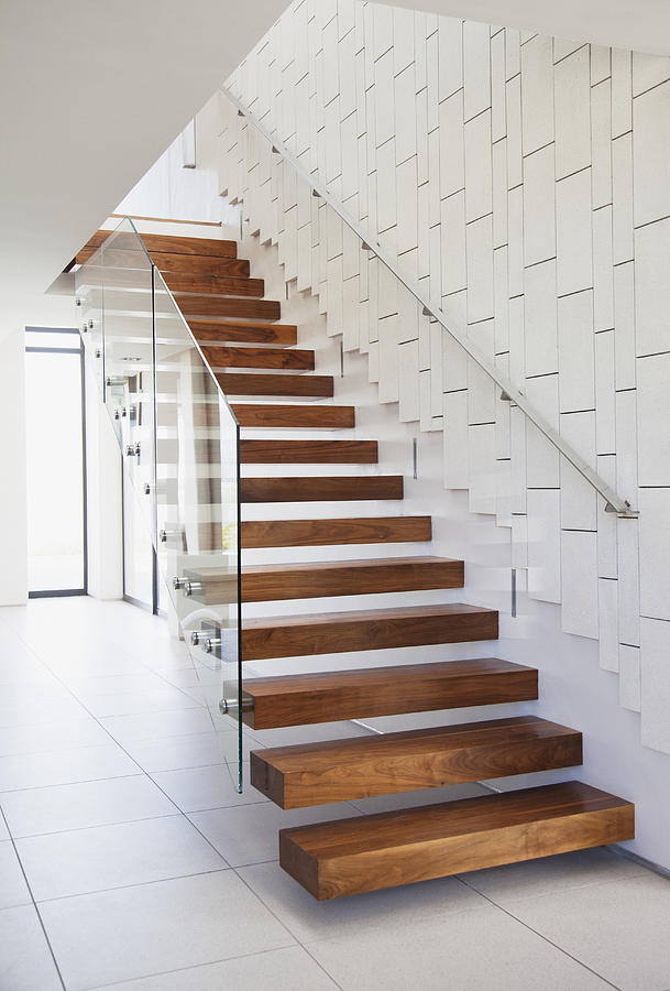 Wooden stairs in modern house Photograph by Robert Daly