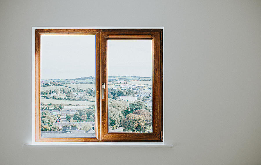 Wooden window Frame set in a plain White Wall Photograph by Catherine Falls Commercial