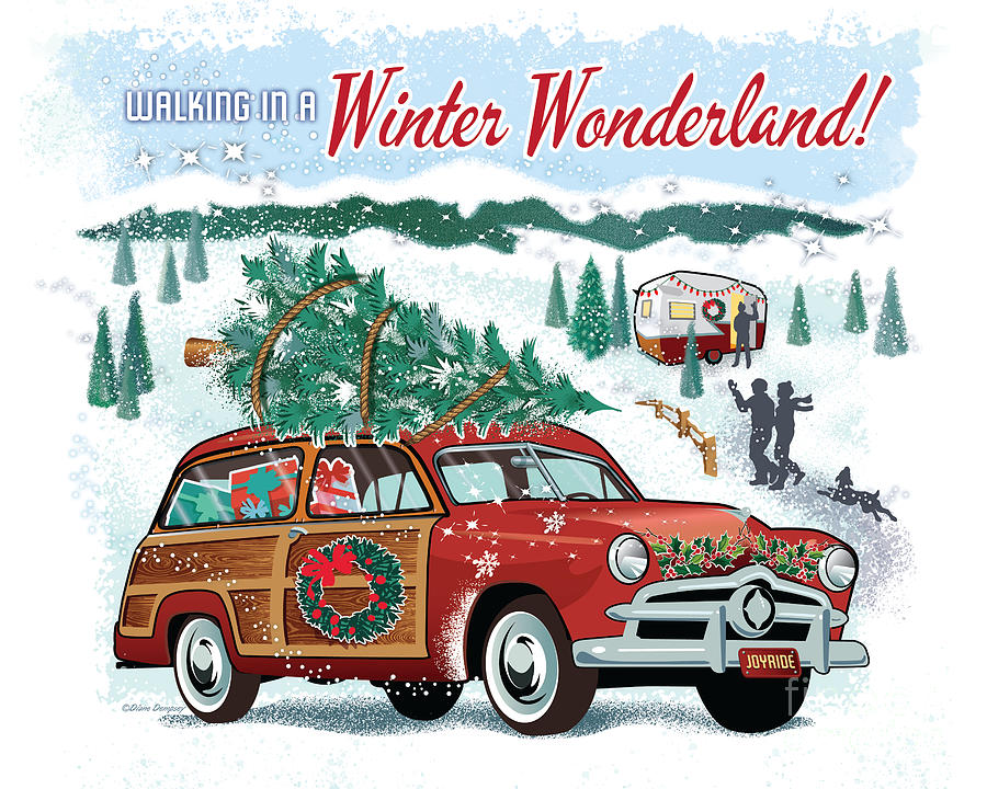 Woodie Wagon Retro Christmas Scene Digital Art by Diane Dempsey