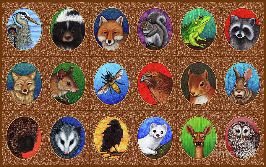 Woodland Animal Portrait Collection Brown Border Painting by Amy E Fraser