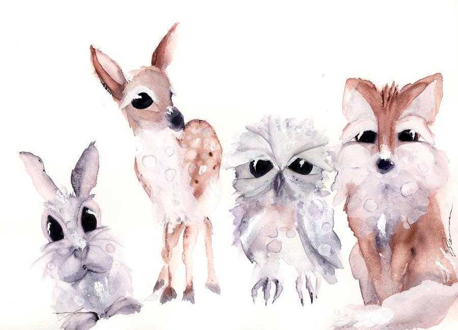 Woodland Friends Painting by Dawn Derman Woodland Friends Painting by Dawn Derman