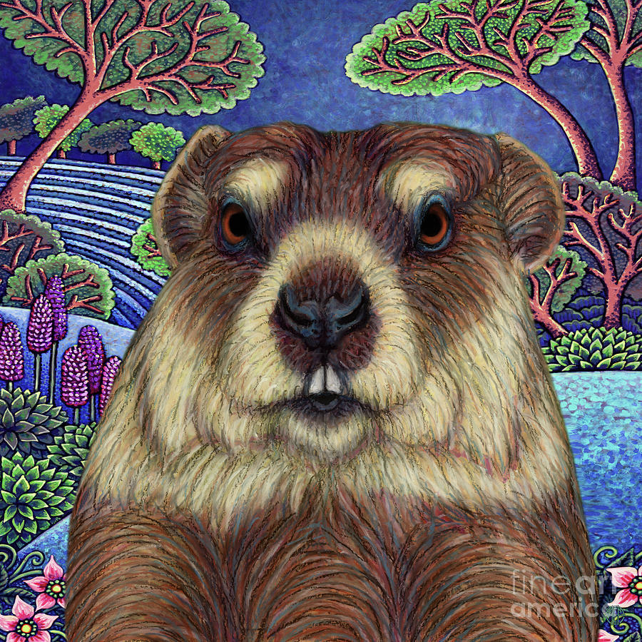 Woodland Groundhog Painting by Amy E Fraser