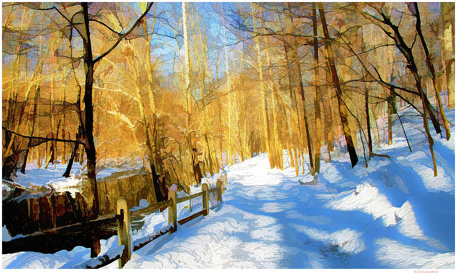 Woodland Path in Winter, Pennsylvania Drawing by A Macarthur Gurmankin
