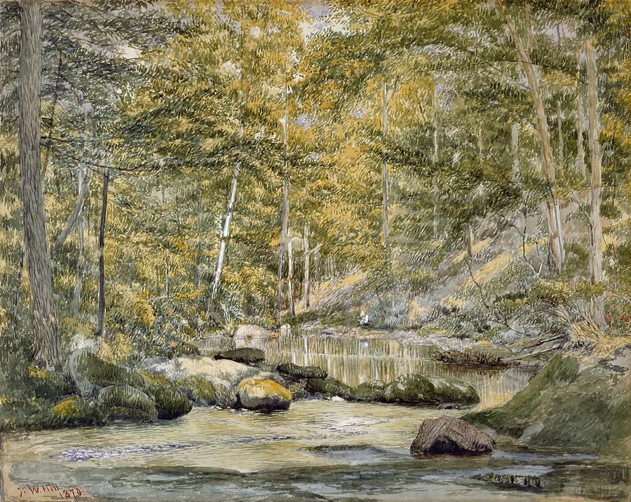 Woodland Pool with Men Fishing by John William Hill